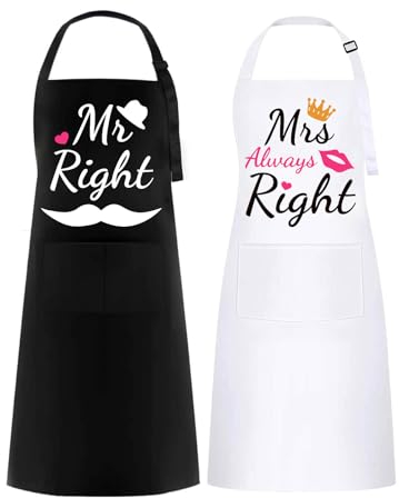 Roontin 2 Stücke Mr & Mrs Schürze - Personalisierte Geschenke Valentinstag Jahrestag Geschenk für Ihn Sie, Küchen Schürze Kochschürze Männer Damen für Valentinstag, Hochzeit, Verlobung, Jahrestag