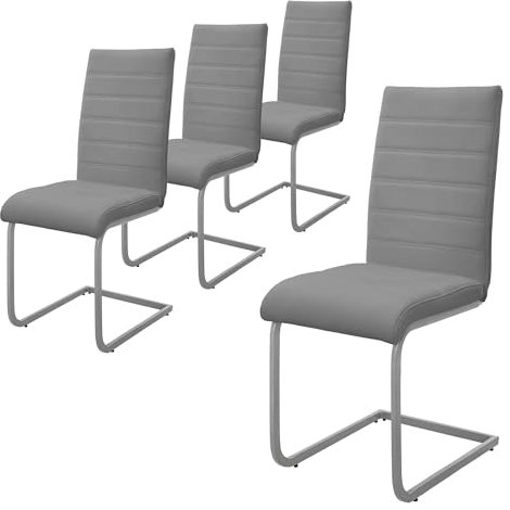 ML-Design Esszimmerstühle 4er Set, Grau, Schwingstuhl, Freischwinger Stuhl mit hoher Rückenlehne, Ergonomische Küchenstühle aus Kunstleder & Metall, Moderner Polsterstuhl für Esstisch & Wohnzimmer