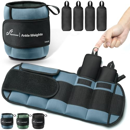 Sportneer Lot de poids réglables pour chevilles et bras - Avec bretelles réglables - 0,9 à 4,5 kg (par cheville) / 1,8 kg à 9 kg (par paire) - Bleu