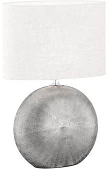 meineWunschleuchte Tischlampe mit Keramikfuß Silber & Lampenschirm Leinen Weiß, 53cm groß