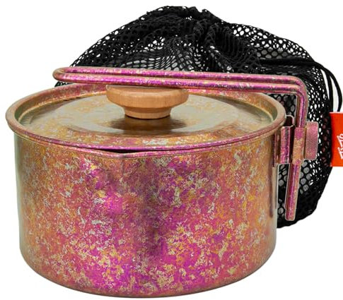 TiTo Titanium Camping-Topf-Lunchbox mit Deckel und klappbarem Griff, ultraleicht, tragbar, beheizte Schüssel für den Außenbereich, Wandern, Rucksackreisen, Picknick, Reisen, Abenteuer, Kochgeschirr,