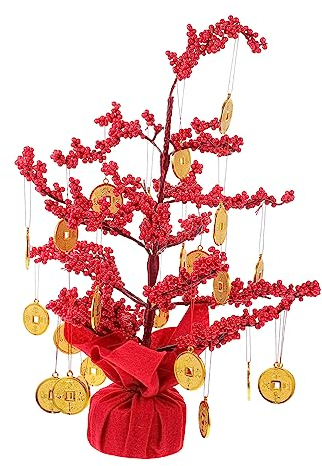VINTORKY 1 Satz Cash-Cow-Ornament Gefälschter Geldbaum Desktop-schmuck Wohlstand Geldbaum Chinesischer Feng-Shui-Baum Figur Frühlingsfestdekoration 2022 Klassisch Papierkarte Rot Requisiten
