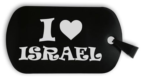 Lauthings I Love Israel Reise-Schlüsselanhänger, Militär-Stil, Erkennungsmarke, Edelstahl, Schwarz, Schwarz , One size