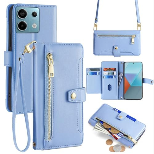 betterfon Handykette kompatibel mit Xiaomi Redmi Note 13 Pro 5G | Leder Handyhülle mit Kartenfächern | Handyhülle zum Umhängen | Hellblau