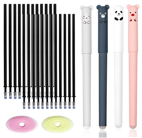 LuLiyLdJ Radierbarer Kugelschreiber, Tintenroller Radierbar mit 20 Nachfüllungen, Cartoon Löschbarer Stift, 0.5mm Erasable Pen Set für Studenten Geschenk, Schul Bürobedarf, (Schwarz), 26 Stück