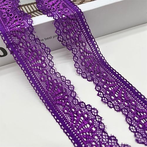 SYSUII 10 Yard Elastizität Spitzenborte Spitzenband 3cm Breite Spitzenstoff Spitzenbordüre mit Blumenmuster fur Hochzeit Deko DIY-Handwerk Karten,Dekorieren,Nähen,Basteln Geschenkband -Lila