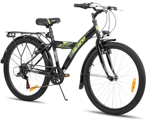 Hiland 24 Zoll Kinderfahrrad Mountainbike für Kinder Jungen Mädchen ab 6 7 8 9 10 Jahren mit 6 Gang Schaltung, Ständer, Schwarz