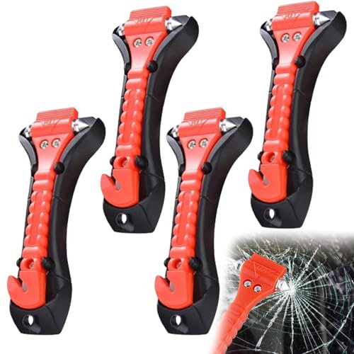 Fine jade2 4 Pcs 2 en 1 Marteaux de Secours pour Voiture Coupe Ceinture Brise Vitre Safe Hammer pour Casse vitre dans la Voiture, Bus, Camion