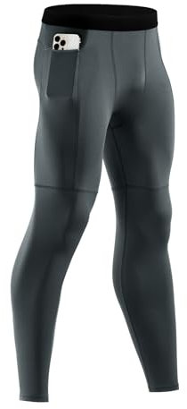 Niksa 1er Pack Sport Leggings Männer, Herren Tight Lang Quick Dry Kompression Hose für Fitness Workout Gym Joggen, Grau, XL