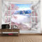 Lirzxin Wandtücher 150x130CM, Wandbehang Fenster Berg und Pfirsichblüte Baum Landschaft Rosa Blau Wandteppich Tapisserie für Wohnzimmer Schlafzimmer Wohnheim Wanddeko