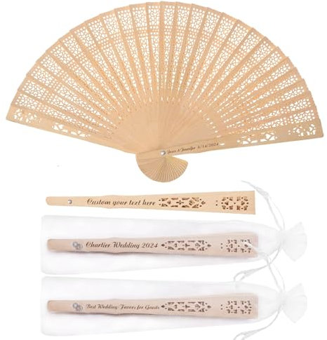 BEXOA 100 Pcs Personalised Hand Fans Folding - Custom Engraved Text Wooden Wedding Fans Party Favours Bridal Shower Gifts for Guests (100)