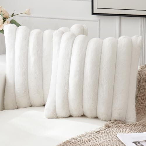 MIULEE 2er Set Plüsch Kissenbezüge Kunstpelz Dekorative Kissenhüllen Modern Sofakissen Boho Couchkissen für Wohnzimmer Sofa Schlafzimmer 40x40 Weiß