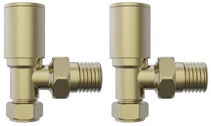 NRG Designer Radiator Valve 15mm Manual Angled Valves One Pair Brushed Brass