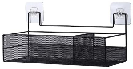 Lizhuzhuzs28 Shower Organizer Wall Mount Bathroom Caddy with 2 Compartments, No Drilling Metal Wire Bathroom Storage Organizer Basket for Laundry Room Living Room and Kitchen Shower Shelves(Black)