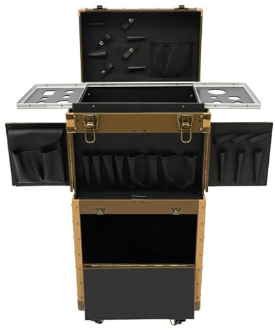 TIFLKibt Rolling Cosmetic Case Hairdressing Tool Organiser Hair kit with Two Combination Locks (Gold)