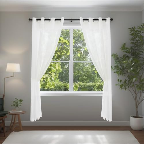 BellaHills 2er Set Sheer Voile Vorhang mit Ösen Transparent Gardine Vorhänge Ösenschal Durchsichtig Fensterschal für Schlafzimmer H225 x B140cm Weiß