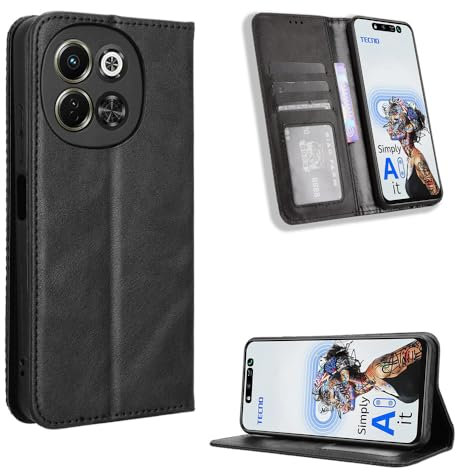 BellaCase Tecno Spark 30 5G Coque [Étui Portefeuille] [Fonction Support] [Slots pour Cartes] [Couverture à Rabat Magnétique] Compatible avec Le Smartphone Tecno Spark 30 5G(Noir)