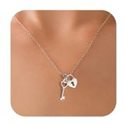 Heart Key Pendant Necklace for Women Men Gold Plated Heart Lock Key Friendship Chain S925 Sterling Silver Padlock Choker Necklace for Mom Couples Daughter, Heart Key, Sterling Silver, No