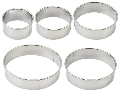 5 Pcs Stainless Steel Round Cookie Cutters Set Metal Circle Pastry Cutters Assorted Size Biscuit Cutters Donut Cutter Ring Molds Circular Baking Cutters for Bread Sandwiches