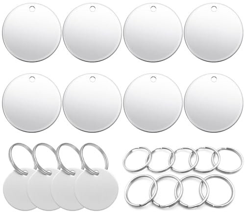 Dtoterul Etiquetas en Blanco de Acero Inoxidable Redondas 10 Piezas Etiquetas para Perros Grabado Acero Inoxidable Etiquetas de Medallones Circulares para Grabar Placa de Etiquetas Con Llavero(3Cm)