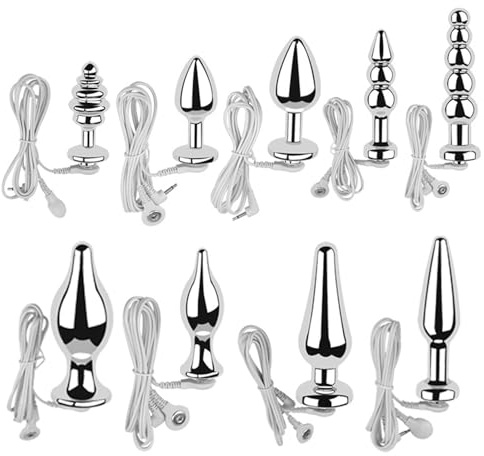 ZTHBYSB Metall Elektrische Schock Anal Stecker Zubehör, 9 Stile zur Auswahl Analplug Butt Plug Stimulator, Elektrosex Analdildo Anal Dilatator Extrem SM Analkugeln Reizstromgeräte Sex Toys,Silber,L