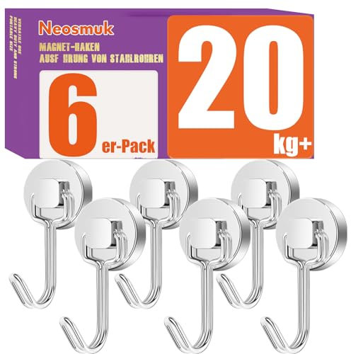 Neosmuk Swing Magnethaken Silber,18kg Magnet Haken Extra Stark für Spind Organizer,Neodym Magnete,Haken Magnetisch Sehr Stark für Werkstatteinrichtung,Heckzelt,Grill