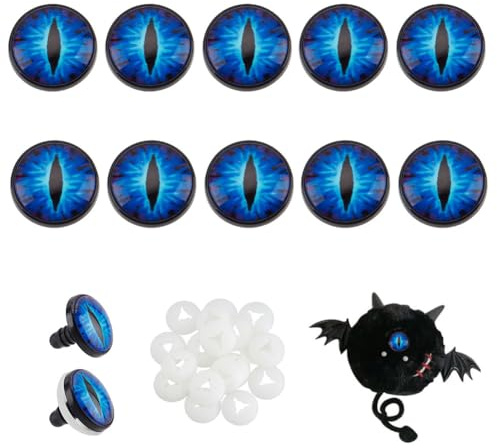 PH PandaHall 20 Sets 22mm Glow in The Dark Safety Eyes, Blaues Auge Cabochons Leuchtendes Plastik Sicherheitsauge Drachenauge Häkelaugen mit Unterlegscheiben für Amigurumi, Teddybären, Häkeltiere