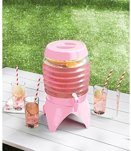 5.4L Simply Collapsible Drink Dispenser Top Lid Fridge Water Dispenser Cocktails Beverage Infused & Soft Drinks for BBQ's Parties Home - Available Colours: Pink/Green (Pink)