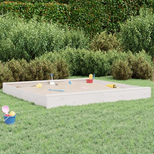 Fasba Sandkasten Sandbox Sandkiste Spielhaus Holzsandkasten Garten Kinder Holz Spielzeug mit Sitzen Weiß Quadratisch Massivholz Kiefer 200 x 200 x 20 cm