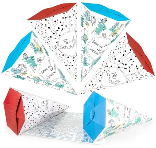 Aitsite 6 Stück Faltbare Zuckertüte, 30cm Geschwister Schultüte mit Deko Aufklebern, Schultüte Junge Zuckertüte Mädchen, Mini Schultüten zum Befüllen für Kinder Partys