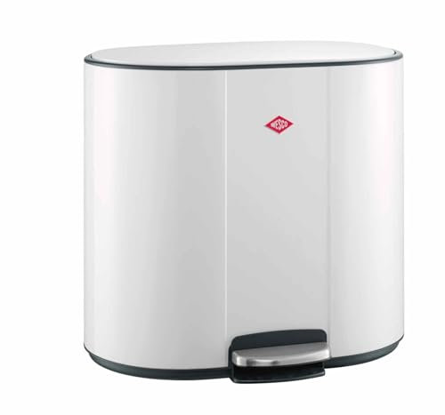 WESCO Multicollector Lot de 2 poubelles à pédale blanc mat en tôle d'acier revêtue par pulvérisation, 2 récipients en plastique de 25 l, pédale en métal, poignée pratique, filtre anti-odeurs