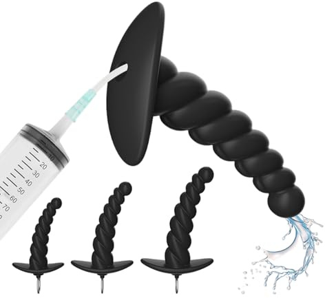 GeRRiT Hohl Analplug Set mit Stecker & Spritze Anal Dusche Einlauf Buttplug Silikon Analkugeln Anus Expansion Dildo Vaginal Spülung SM Anal Dilatator Sexspielzeug für Frauen Männer(L)