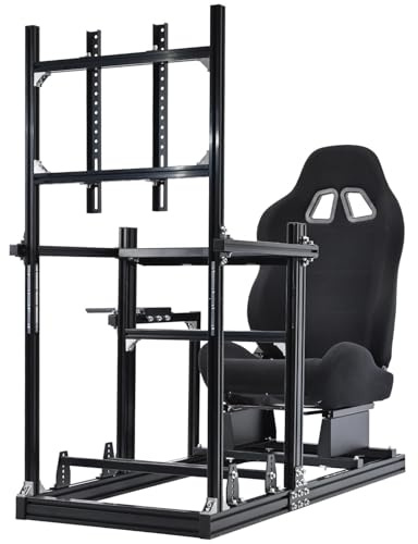Anman F1-Rennsimulator-Cockpit mit Sitz und Monitorhalterung, hergestellt aus 6030 Aluminiumprofil, passend für Logitech G29,für Trustmaster T300,für Fanatec CSLDD, ohne Lenkrad, Pedale und Handbremse