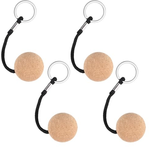 4 Stück Schwimmender Schlüsselanhänger Boot 35 mm Korken Schlüsselanhänger | Leicht Holzkugel Schlüsselring Floating Key Ring Wassersport Float Keychain Kork Kugel für Boots Segeln Kajak Kanu Marine