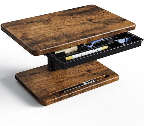 Fydeamer Monitorständer aus Holz | Höhenverstellbare Monitor Erhöhung mit Staufach | für Laptop Bildschirm und PC | 15 KG Tragkraft | Wulnut