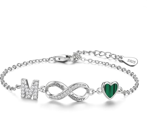 ChenYuTe Bracciale da donna argento sterling 925, dal design unico che fonde il simbolo dell'infinito, motivi a forma di cuore e le 26 lettere dell'alfabeto， il regalo perfetto per una donna