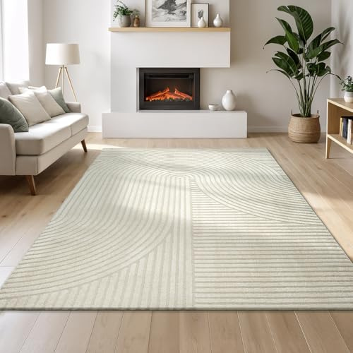 Mia´s Teppiche Atlas moderner Wohnzimmer Teppich Kurzflor mit Hoch-Tief-Effekt, 3D Struktur, hoher Florqualität – perfekt für Schlaf- & Wohnbereiche, Creme, 240 x 340 cm