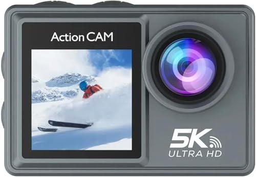 Keswo 5K Action Camera (2 Batteries) with Dual Screen, Ultra HD 5K/30fps, 50MP Photos, 170° Wide Angle, 30M Waterproof, WiFi, Remote Control, for Sports and Vlogging
