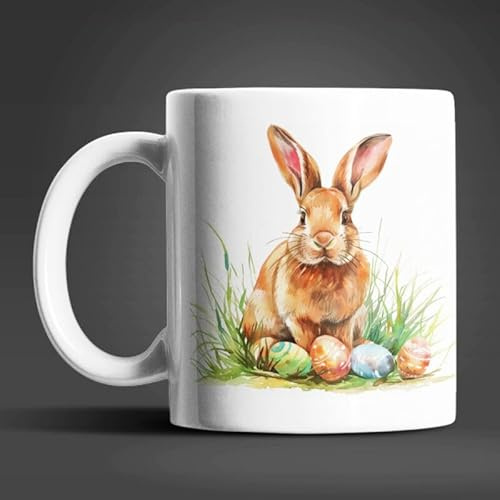 WS-Trend Osterhase Tasse mit Ostereiern – Kaffeetasse/Teetasse 325 ml, Aquarell Design, Frühlingsmotiv, Geschenkidee zu Ostern