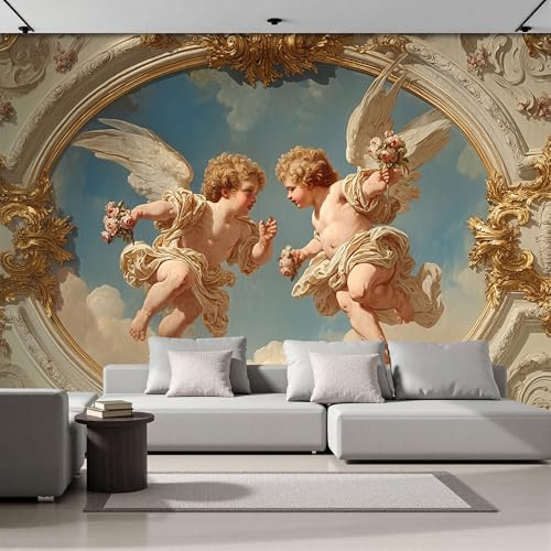 Papier peint panoramique Soie für Mädchen und Jungen nursery 250x175cm - Papier peint photo style de peinture à l'huile rétro - Pour salon et chambre à coucher - Effet 3D - Soulagement de l'ange