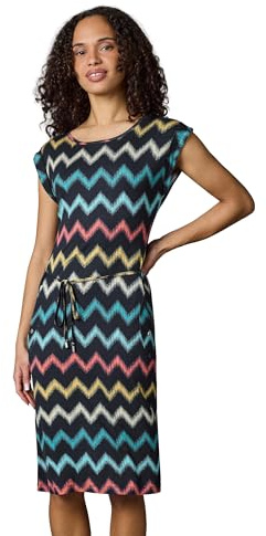 Ragwear Damen bequemes Sommerkleid Kurzarm Midikleid Gemustert mit Stoffgürtel Taggien Print YOUMODO XS-3XL
