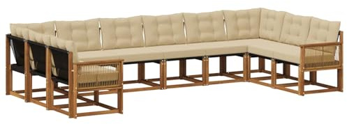vidaXL Outdoor-Sofagarnitur mit Kissen 10 pcs Natur und Beige, Gartenmöbel, modernes Outdoor-Sofa, bequemes Lounge-Set für Ihre Terrasse, robust und stylisch