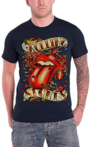 The Rolling Stone Herren T-Shirt Tongue and Stars, Blau (Navy), M