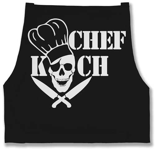 Shirtracer Schürze - Kochschürze - Herren 1 - Chefkoch Totenkopf Skull - 85x69 - Schwarz - lustige geschenke für köche koch männerschürzen witzige männergeschenke küchen bäckerschürzen