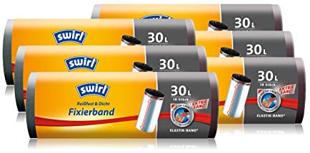Swirl 30l Fixierband Müllbeutel extra-lang, 6er Pack (6 x 1 Stück)