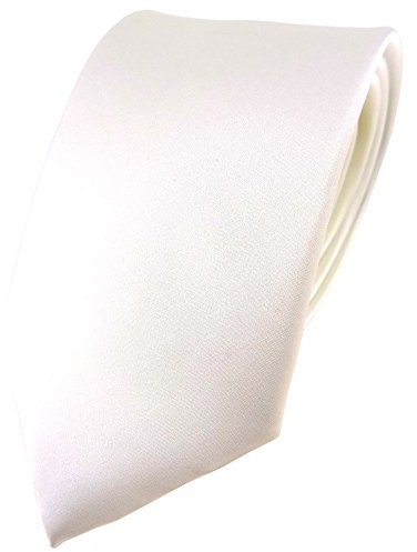 TigerTie Satin Seidenkrawatte in creme weiss einfarbig Uni - Krawatte 100% Seide