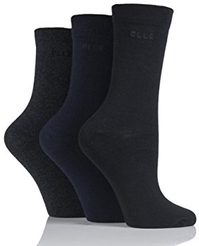 ELLE Women's Soft Cotton Socks - Plain, Striped and Patterned with Hand Linked Toes Multipack of 3 Pairs Size 4-8