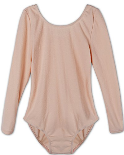 TiaoBug Mädchen Body Kinder Kurzarm Langarm Ballettanzug Turnanzug Trikot Gymnastikanzug (128, Aprikose Langarm)
