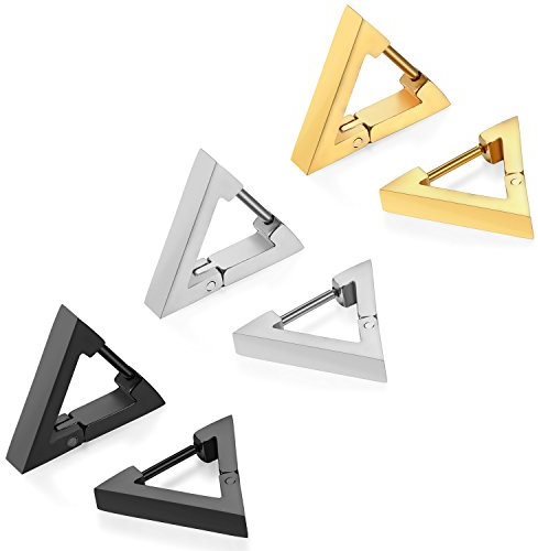 JewelryWe Dreieck Ohrringe für Herren Damen: 3 Paar Set Edelstahl Geometrisch Triangel Creolen Huggie Ohrringe Unisex Hip Hop Minimalistische Ohrstecker Ohrhänger Ohrschmuck Urban Streetwear Piercing