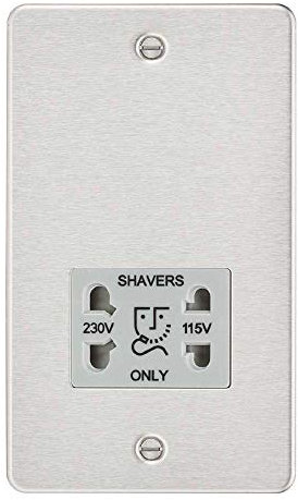 Knightsbridge FP8900BCG Flat Plate Dual Voltage Shaver Socket, Brushed Chrome with Grey Insert, 115/230 V
